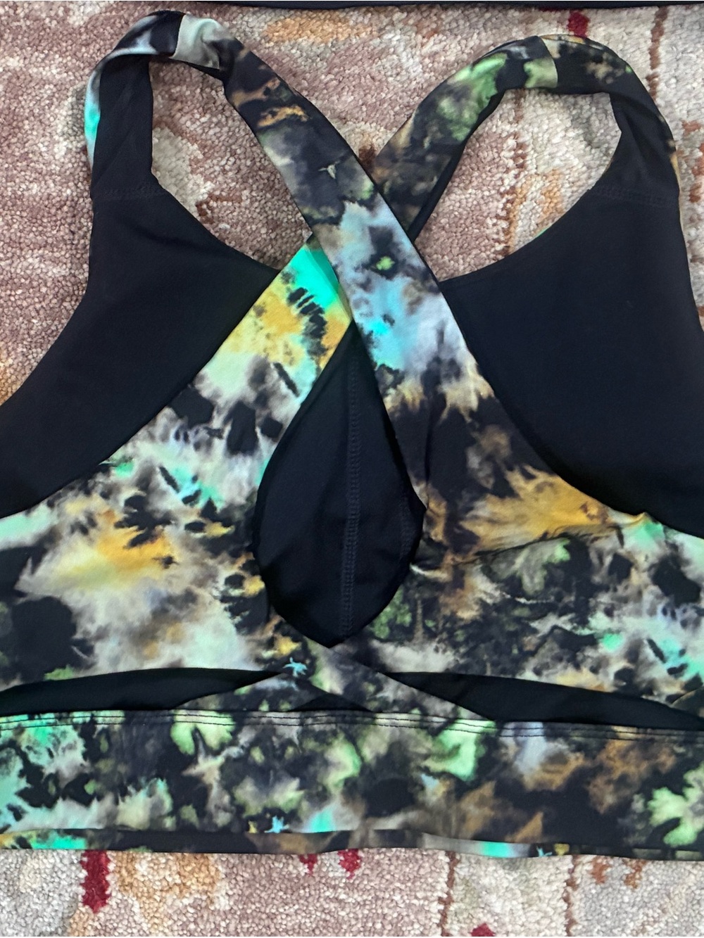 Fabletics Black Sports Bra with Green Multi Tie-Dye Racerback Top - Picture 7 of 7